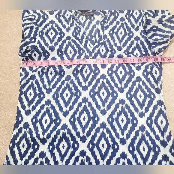 Woman's Brooks Brothers Blue Ikat Tunic Blouse 100% Cotton Size Small 3/4 Sleeve - Picture 8 of 12